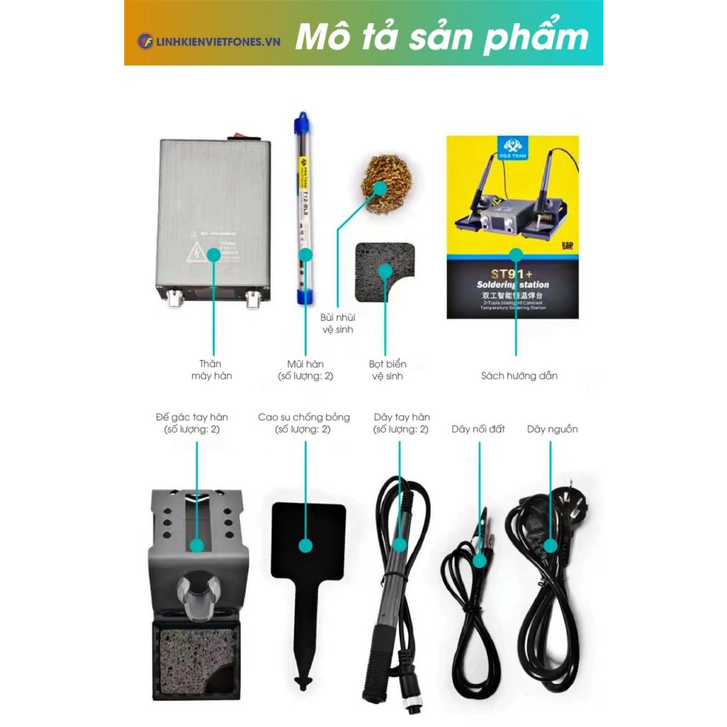 Máy hàn - Trạm hàn 2 tay T12 OSS ST91+ | Máy hàn 2 tay  | 2 tay dùng mũi T12