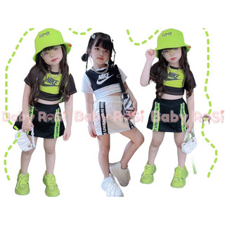 Sét áo nai 2 màu kèm chân váy dây chữ cho bé