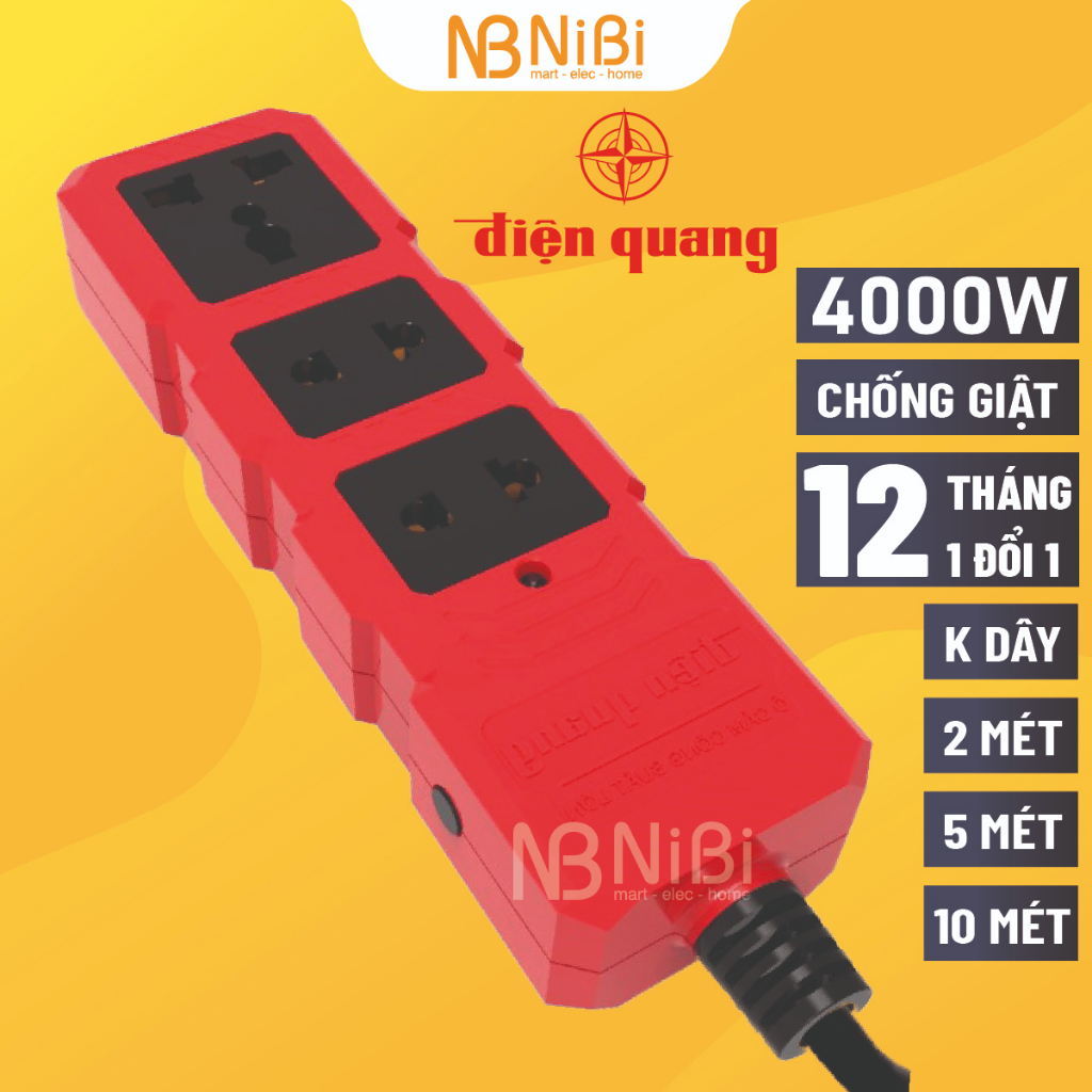 Ổ cắm điện chịu tải Điện Quang ESKHP 4000W, Ổ điện chịu tải không dây, ổ cắm chịu tải 5M, Bảo hành 12 tháng lỗi 1 đổi 1