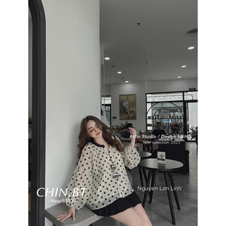 Áo Chấm Bi Phối Cổ Dáng Babydoll