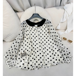 Áo Chấm Bi Phối Cổ Dáng Babydoll