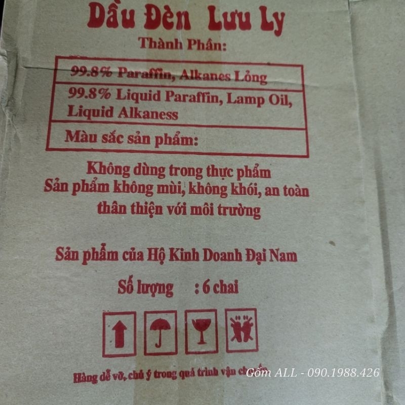 Thùng Dầu thắp đèn lưu ly không mùi không khói ĐN Gốm ALL