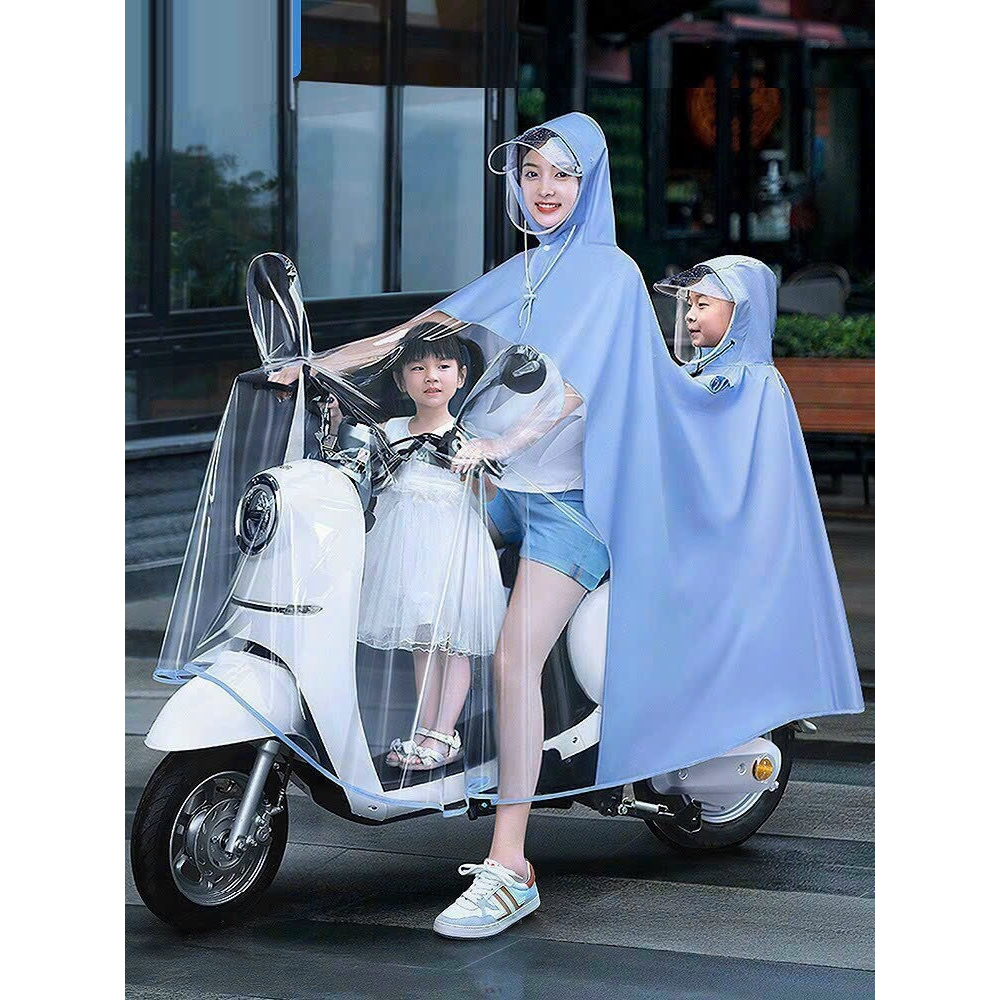 Áo mưa nửa trước trong suốt che phủ toàn thân, kèm kính chắn mưa siêu bền - Thingkids
