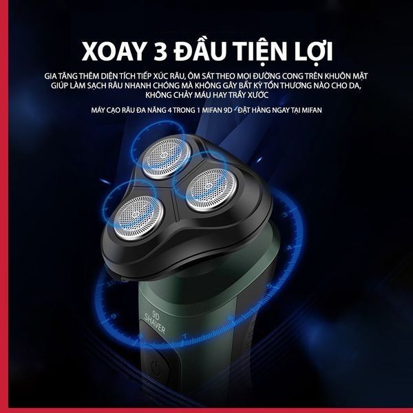 Máy Cạo Râu Sạc Điện Đa Năng 9D SHAVER 4 In 1 - Máy Cạo Râu, Tỉa Lông Mũi, Massage Mặt, Cắt Tóc Cao Cấp