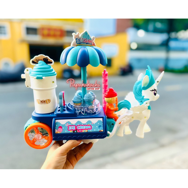 Lồng Đèn Trung Thu Pin Xe Ngựa PONY Trang Điểm, Ngựa PONY Bán Kem Có Đèn Nhạc