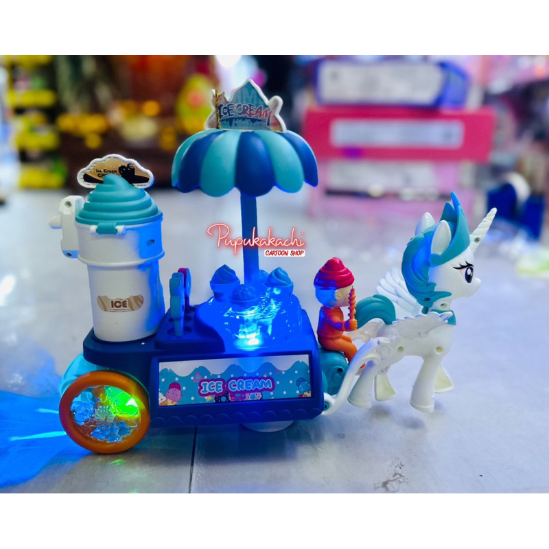 Lồng Đèn Trung Thu Pin Xe Ngựa PONY Trang Điểm, Ngựa PONY Bán Kem Có Đèn Nhạc