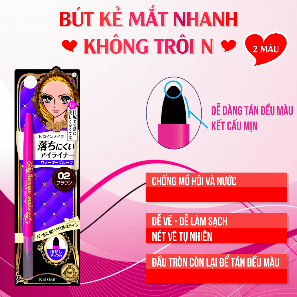 Bút Chì Sáp Kẻ Mí Dạng Xoay Kissme Heroine Make Quick Eyeliner Không Trôi