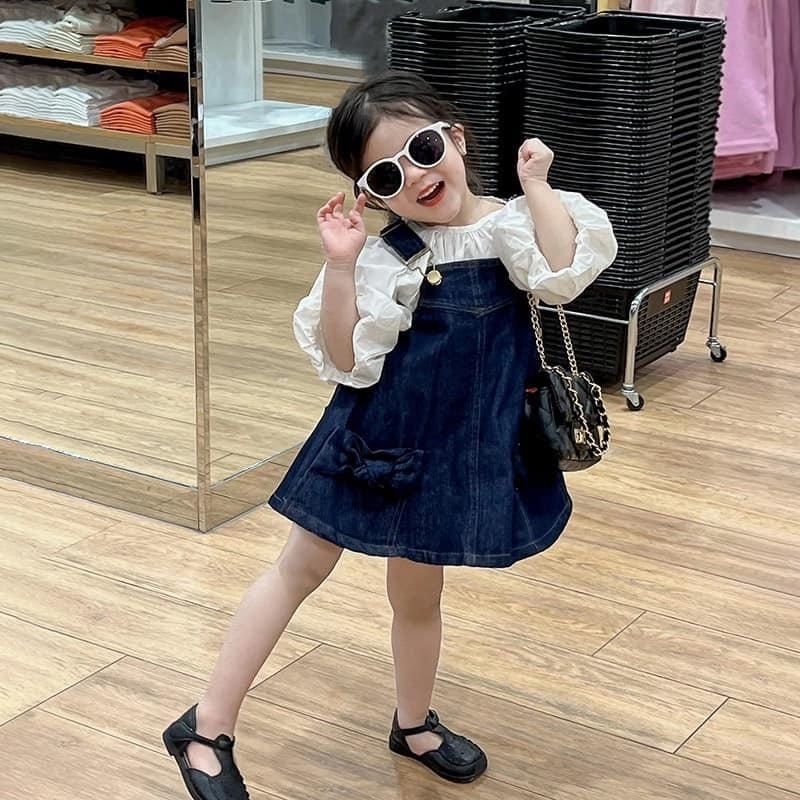 Váy bò yếm mềm phối áo thô tay bồng cho bé gái 8-25kg - thời trang cho bé hàng xuất dư