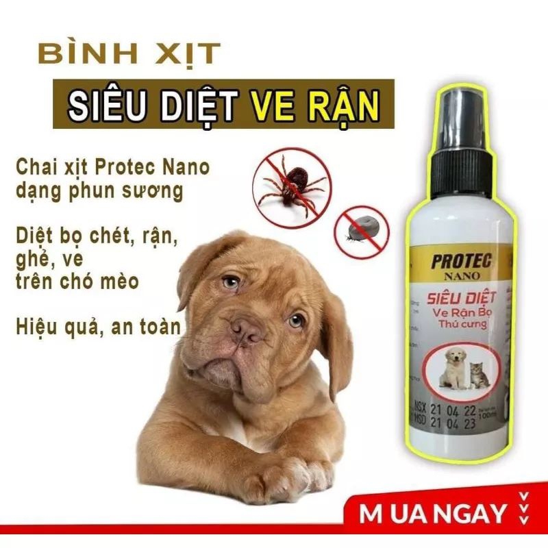 Bình xịt siêu diệt ve rận bọ chó mèo thú cưng vật nuôi PROTEC NANO chai 100ml Ngaupet