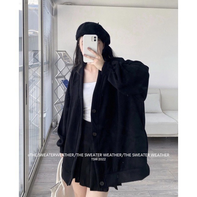 Áo cadigan nỉ trơn fom rộng dáng dài - 247store.vn - Aocadigan023_P0K16