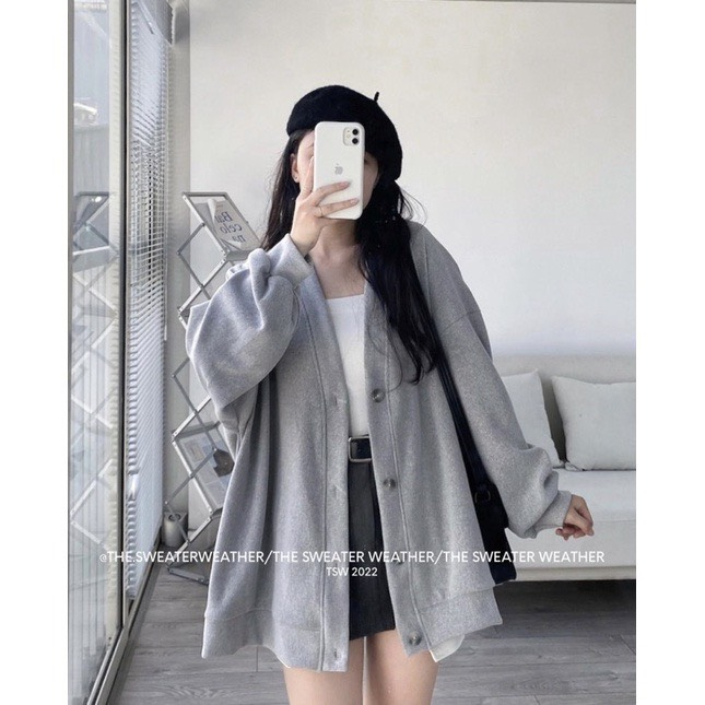 Áo cadigan nỉ trơn fom rộng dáng dài - 247store.vn - Aocadigan023_P0K16