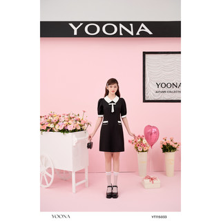 Đầm nữ đen trắng dáng A ngắn họa tiết nơ YOONA - YT11S033