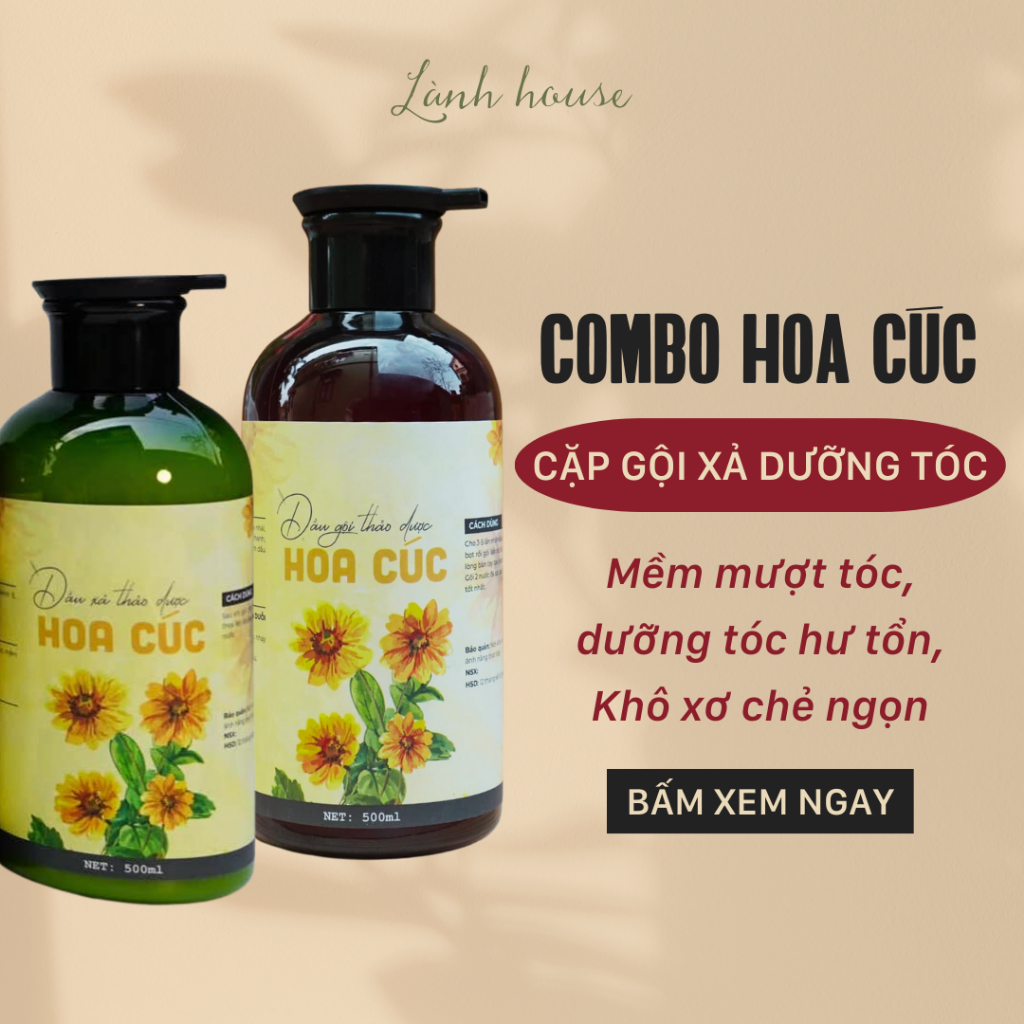 COMBO GỘI XẢ HOA CÚC: dầu gội hoa cúc, dầu xả thảo dược, dầu gội dầu xả thảo mộc mềm mượt, phục hồi tóc hư tổn - LÀNH