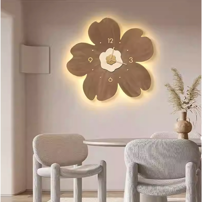 Tranh Đồng Hồ Đèn LED Hoa Đẹp Nữ Tính Trang Trí Phòng Ngủ Phòng Khách OHA Decor