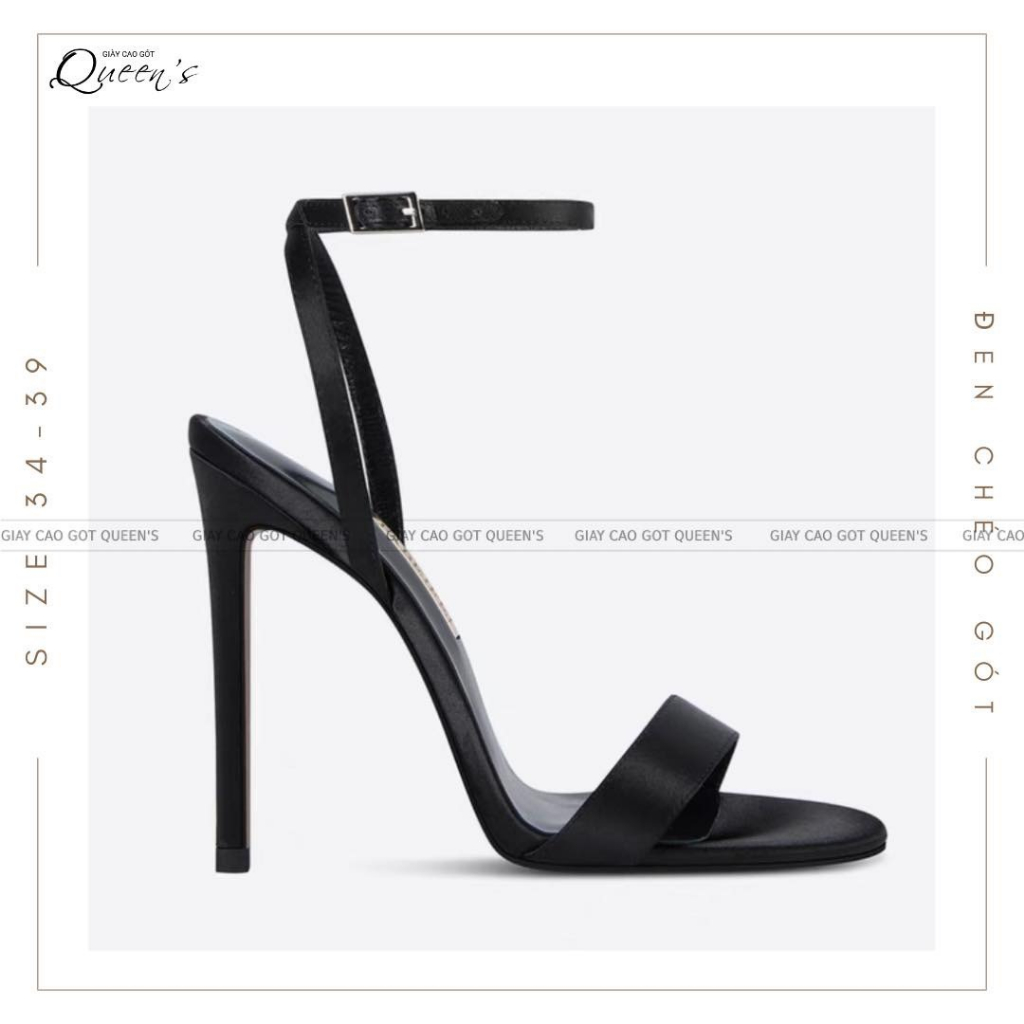 Sandal hở gót chất lụa satin cao cấp, màu đen, cao 8-10-11cm