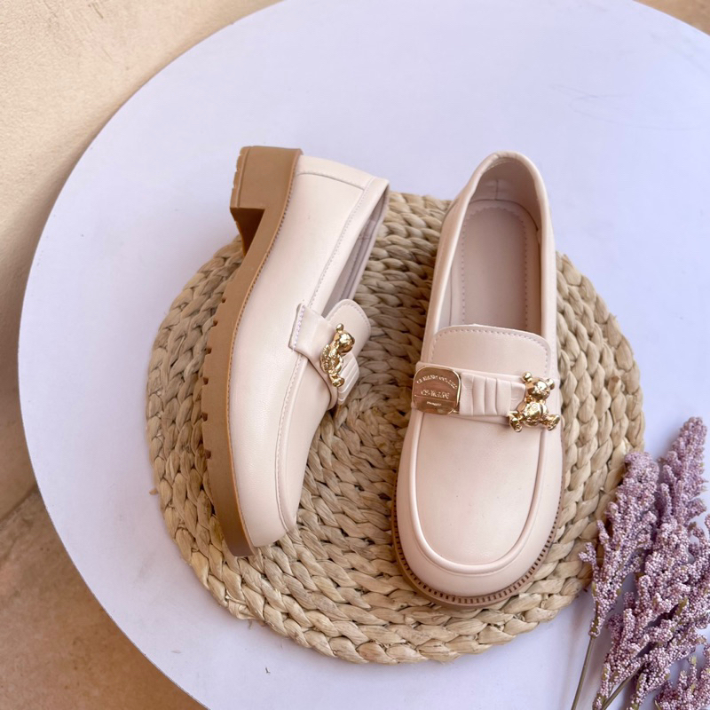 Giầy đốc nơ gấu chất da thật siêu mềm siêu dày dặn