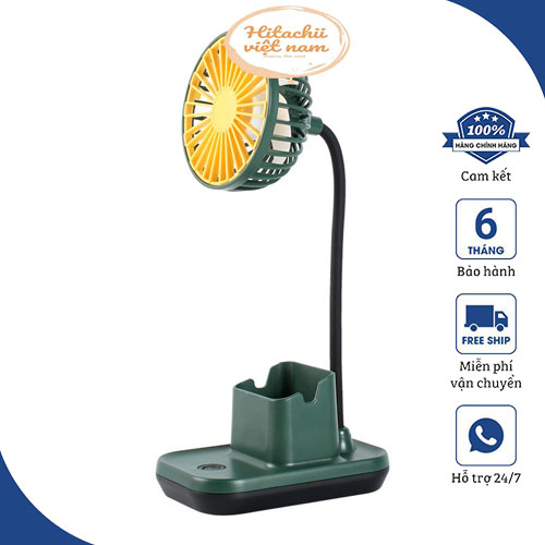 Quạt mini để bàn kèm giá đỡ điện thoại và ống cắm bút mẫu mới, Quạt để bàn có ống đựng bút đồ dùng