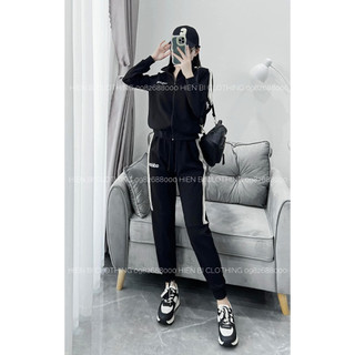 Mã 407 bộ thể thao nữ dass đen umi khoá kéo sọc