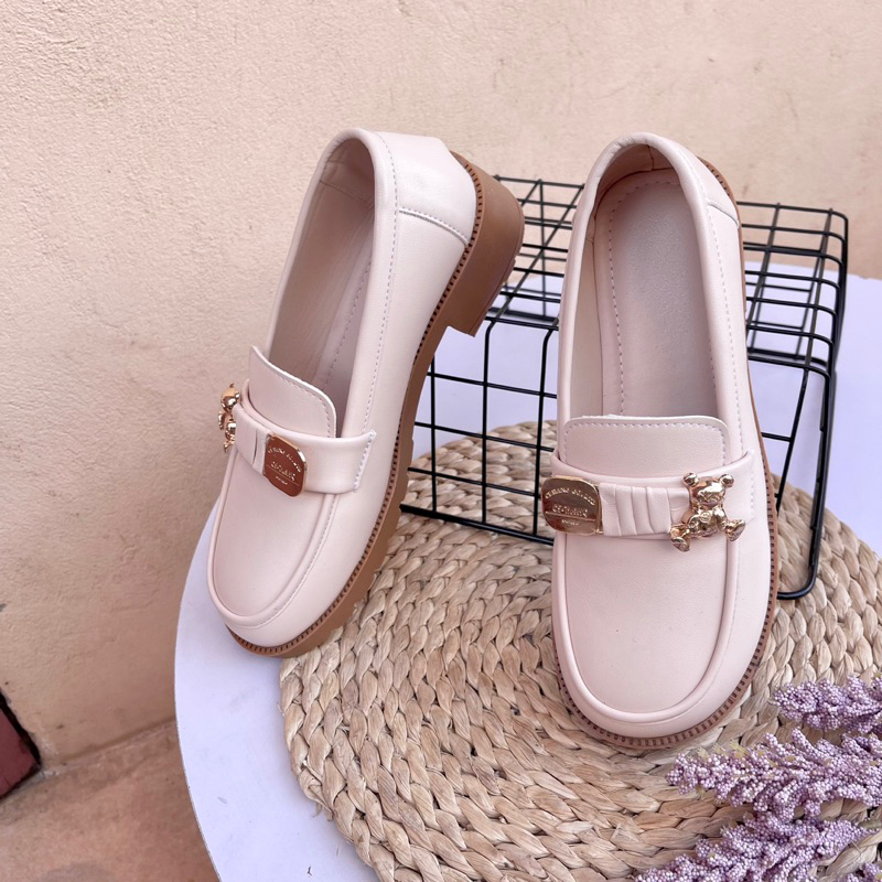 Giầy đốc nơ gấu chất da thật siêu mềm siêu dày dặn