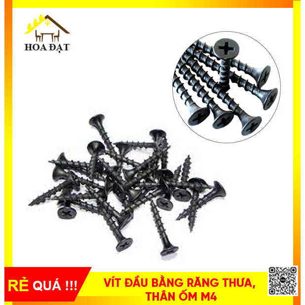Vít Đầu Bằng Răng Thưa, Thân Ốm M4, Màu Đen – Bịch 1kg