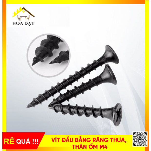 Vít Đầu Bằng Răng Thưa, Thân Ốm M4, Màu Đen – Bịch 1kg