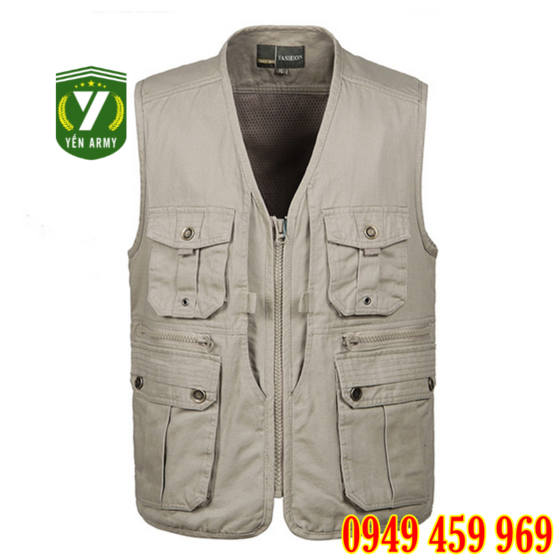 Áo Gile Lính Mỹ - Áo Khoác Gile Hàng Kaki 2 Lớp Xịn Màu Xanh Rêu / Be Kem - Mã GL015