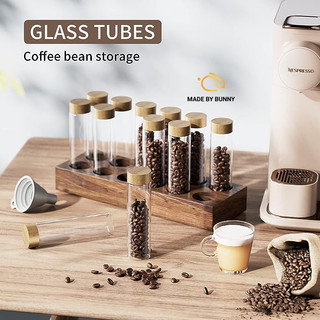 Khay Gỗ Óc chó Kèm 12 Ống Thủy Tinh Chia Cà Phê, Hộp đựng bảo quản cà phê chuyên nghiệp, Decor bàn cà phê