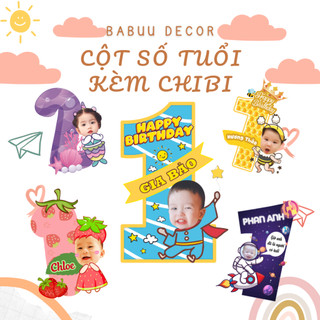 Cột số kèm chibi sinh nhật cho bé trai bé gái