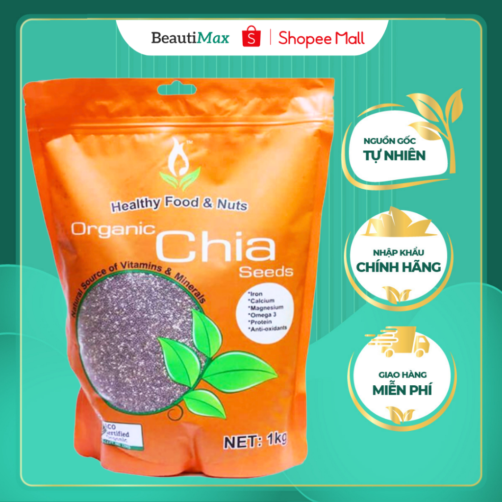 Hạt chia Úc Organic Chia Seed Healthy Care nature superfood hữu cơ gói 1kg BeautiMax