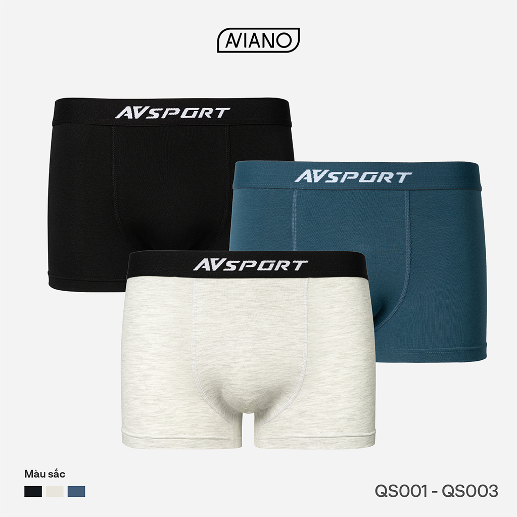 Combo 3 Quần Lót Nam AVIANO Cotton Compact Co Giãn 4 Chiều, Quần Sịp Nam Boxer Thoáng Khí