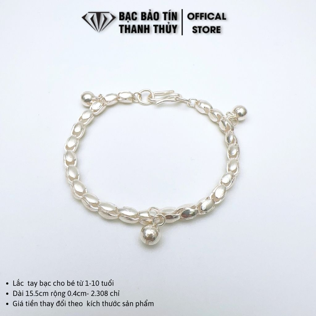 Lắc tay bạc cho bé Bảo Tín Thanh Thủy, vòng tay bạc hình hoa phồng nối bi bé trai bé gái 1-10 tuổi dài 15.5cm 2.308 chỉ