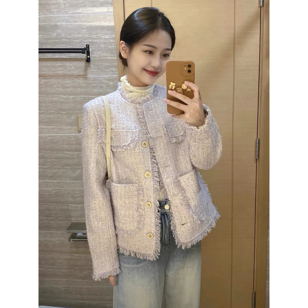 Áo dạ tweed màu tím nhạt QCCC