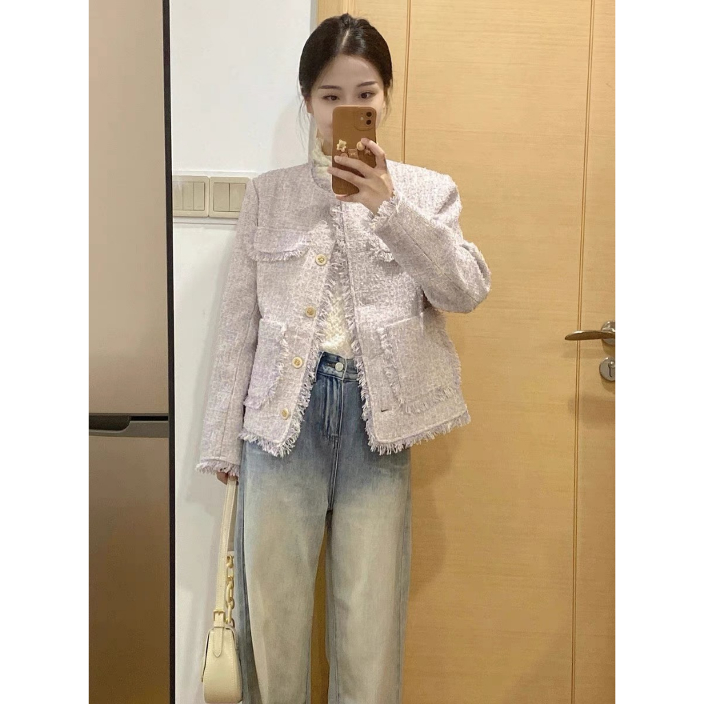 Áo dạ tweed màu tím nhạt QCCC