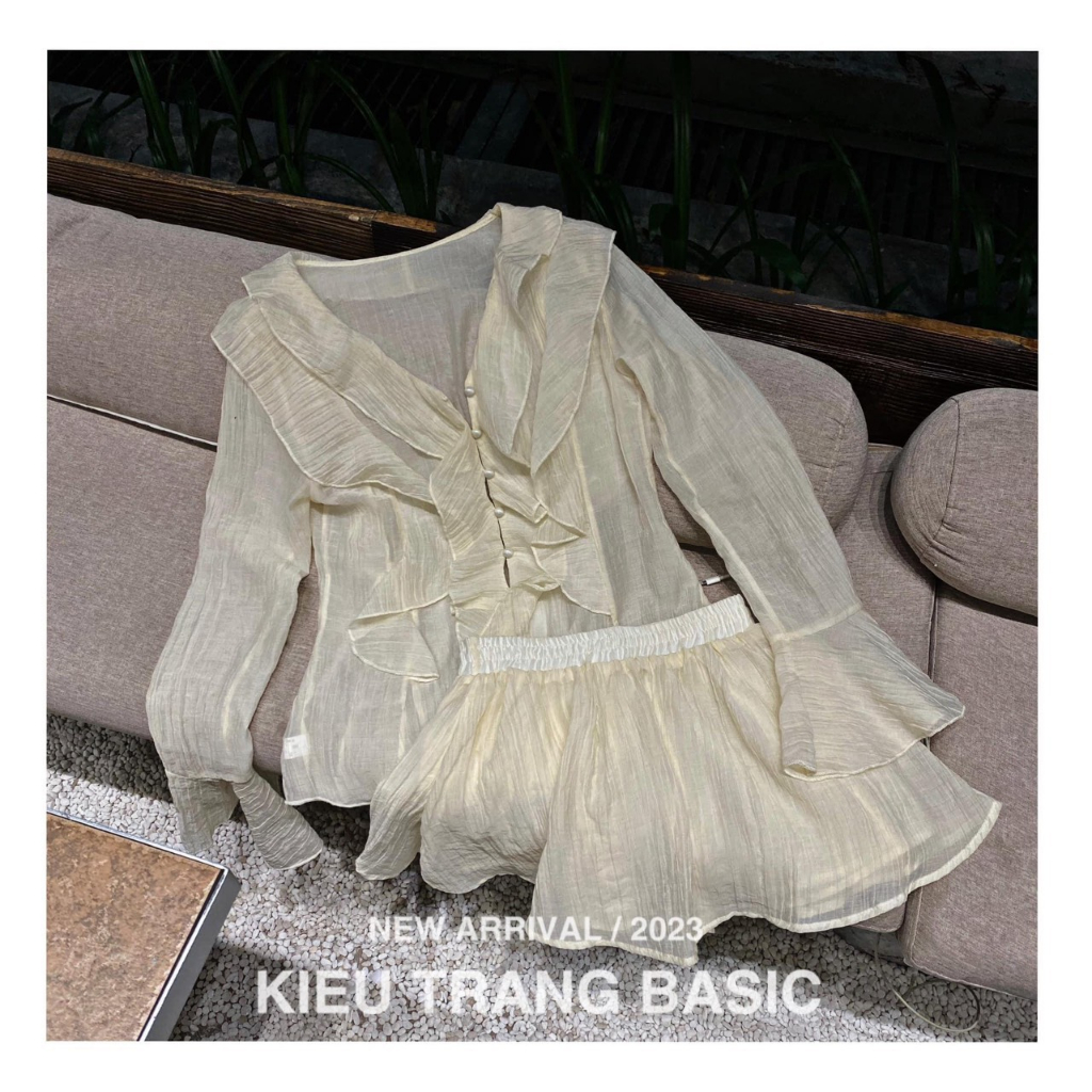 Set tơ bèo dài tay mix chân váy hot hit DN644