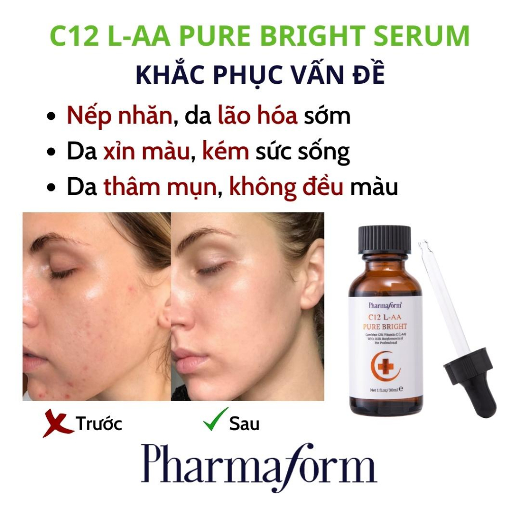 Pharmaform Tranexamic acid + C12 L-AA pure bright + Phyto Boost Cream sáng da chống oxi hóa