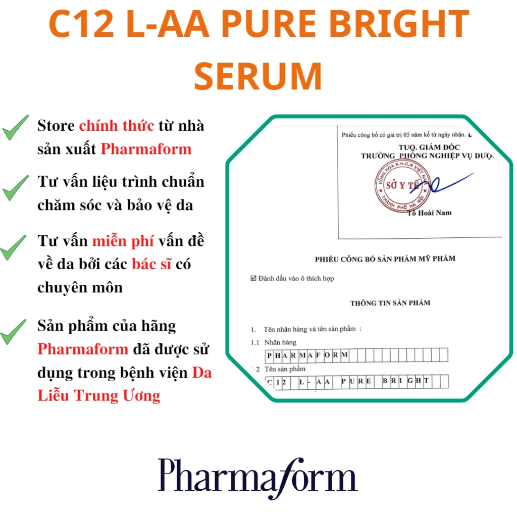 Pharmaform Tranexamic acid + C12 L-AA pure bright + Phyto Boost Cream sáng da chống oxi hóa