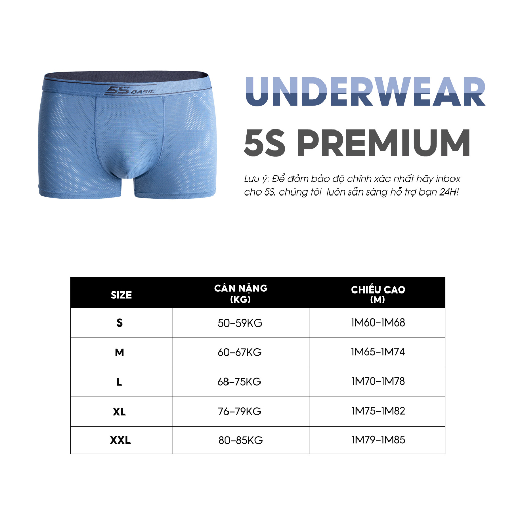 Quần Sịp Nam Boxer 5S FASHION Màu Xanh Đá, Chất Mềm Mại, Co Giãn, Thiết Kế Dệt Thoáng Khí, Dễ Chịu