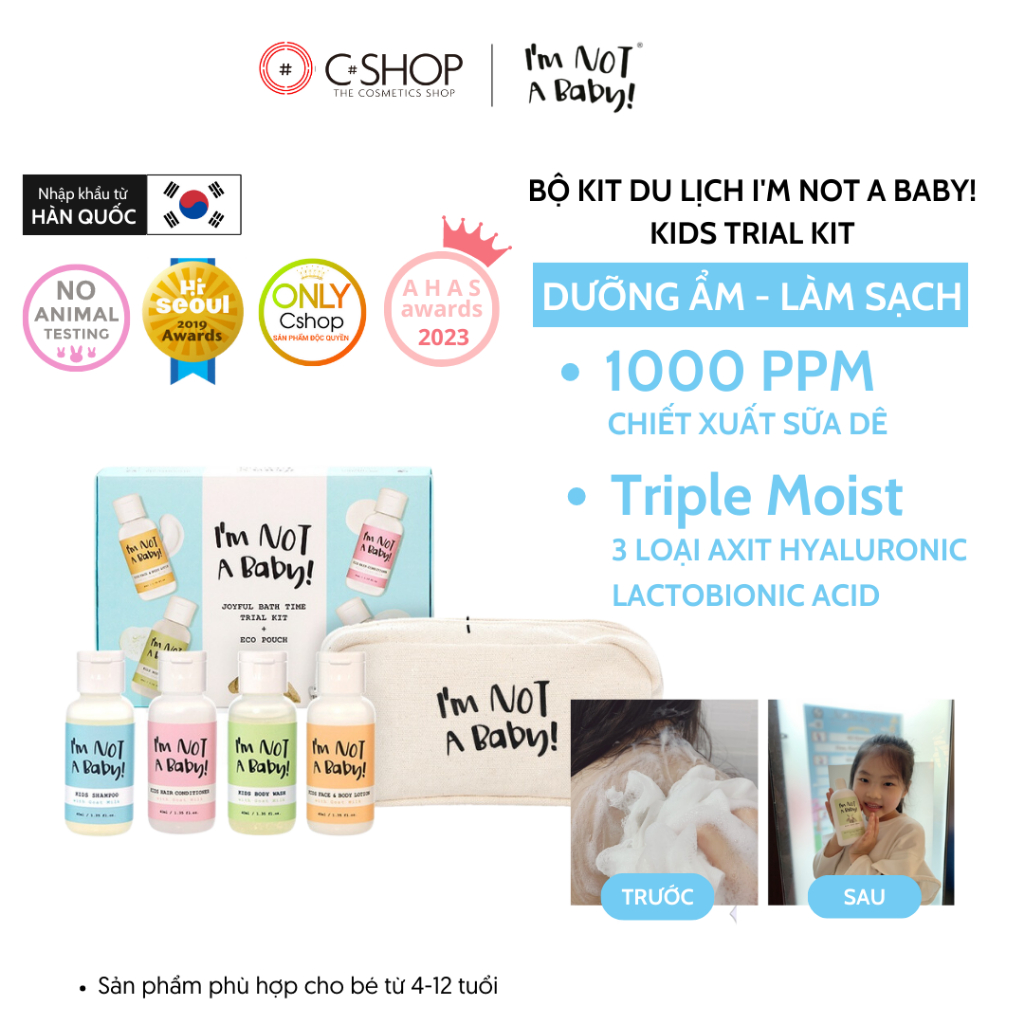 Bộ kit du lịch 4 loại cho bé I'm NOT A Baby! Kids Trial KIT tiện lợi_Mỹ phẩm Hàn Quốc chính hãng