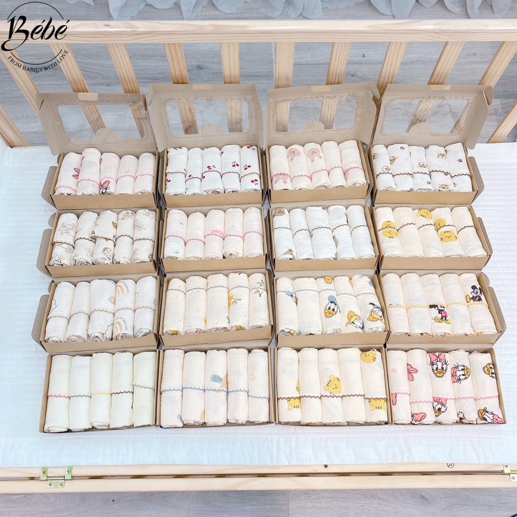 Khăn Sữa Xô BéBé Chất Xô Muslin Thấm Hút Tốt Set 5 Cái Cho Bé