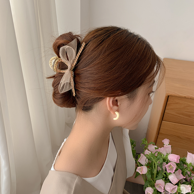 Kẹp tóc lưới ren gắn nơ đính đá khí chất siêu tiên nữ Hàn Quốc
