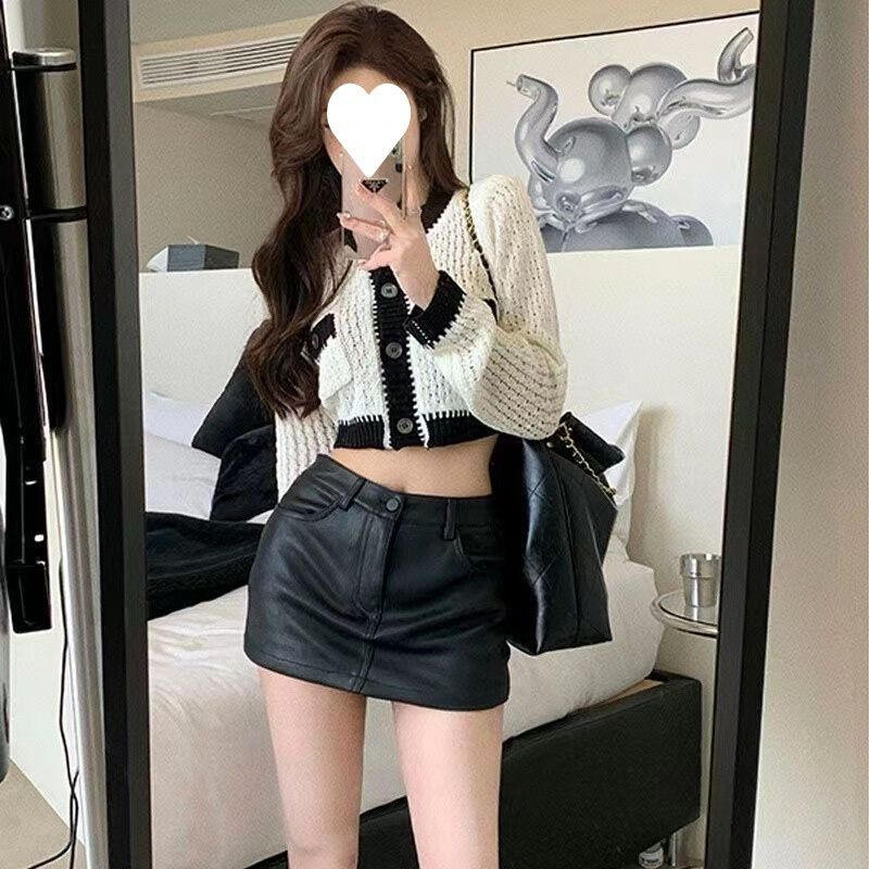 Chân váy da cạp cao chữ A 2 lớp kiểu dáng trẻ trung năng động, Chân váy da có quần