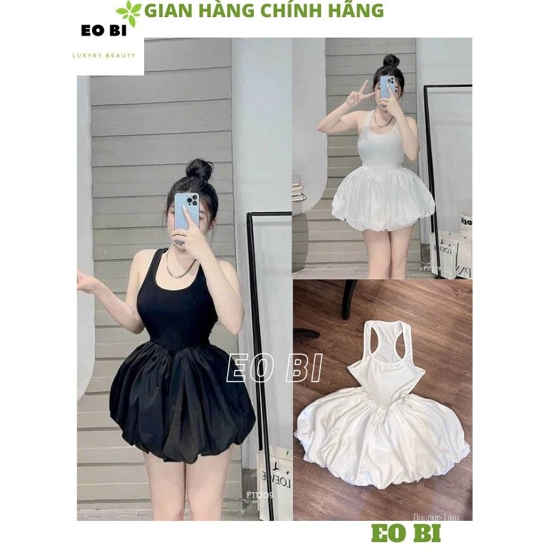 Jum 3 lỗ cup ngực dáng ngắn xoè bồng gợi cảm điệu đà, Váy 2 dây sát nách bánh bèo phong cách trẻ trung - EOBI