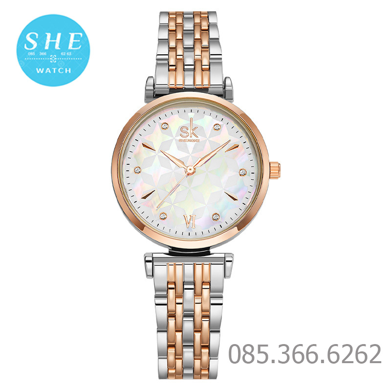 Đồng hồ nữ Shengke đồng hồ đeo tay nữ Kiểu Dáng Sang Trọng mặt khảm vân 7 màu SK1036 32mm