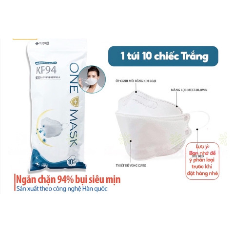 Khẩu trang kháng khuẩn cao cấp One Mask KF94 4D công nghệ Hàn Quốc chống bụi mịn, ô nhiễm - 1 gói