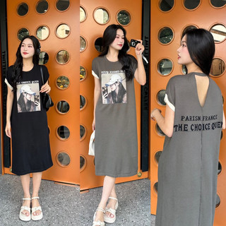 Váy len in hình cô gái khoét lưng, kiểu dáng basic phom suông dễ mặc
