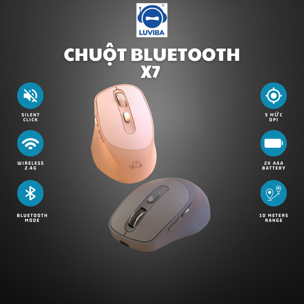 Chuột Máy Tính Không Dây Bluetooth X7 Wireless Slient Pin Sạc Kết Nối 2 Chế Độ Cho Mọi Thiết Bị Máy Tính, Laptop