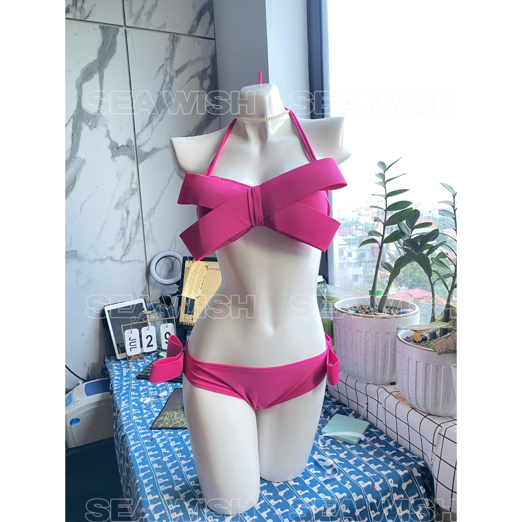 Bikini đi biển hình nơ màu hồng cực tôn da