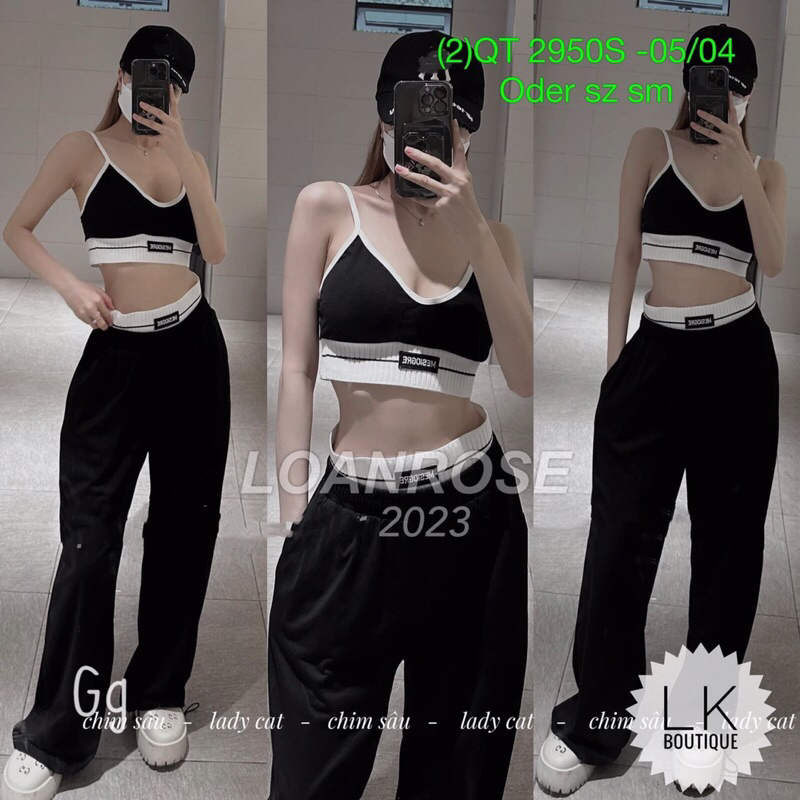 Set Bộ 3 Món Bikini Thể thao Viền trắng Quần Dài Ống rộng MaM