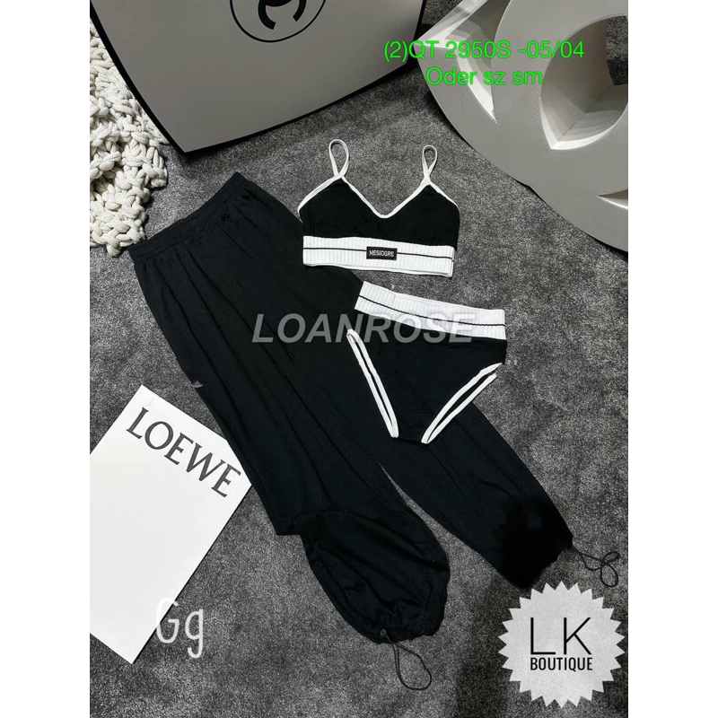 Set Bộ 3 Món Bikini Thể thao Viền trắng Quần Dài Ống rộng MaM