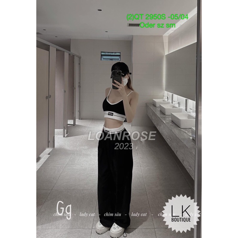 Set Bộ 3 Món Bikini Thể thao Viền trắng Quần Dài Ống rộng MaM